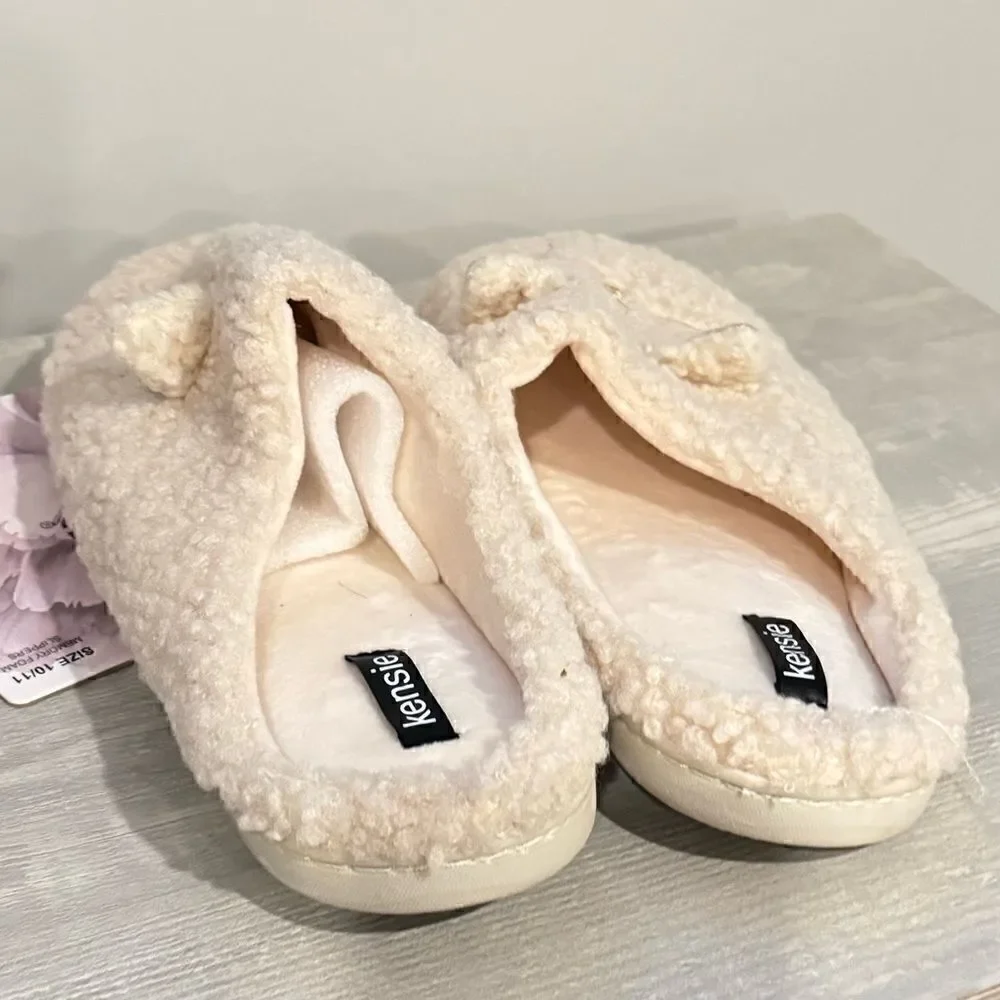 Women's Kensie Faux Shearling Cat Slipper Ivory-Gold  Size: 10-11 New
